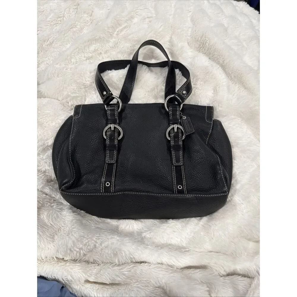 Coach Shoulder Bag Womens Medium Black Leather Ring Buckle H0782-F10887 Strap